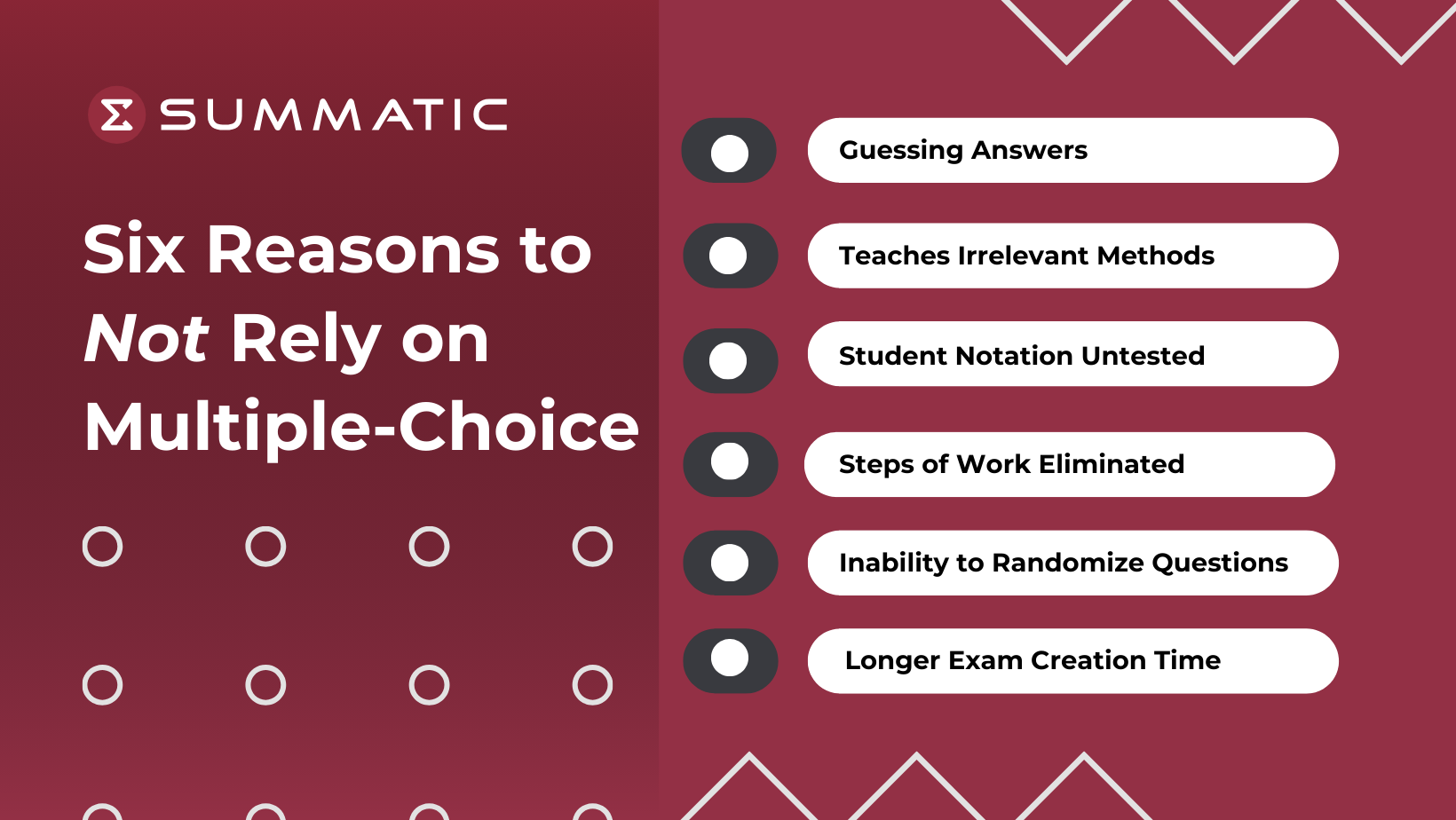 Six Reasons to Not Rely on Multiple-Choice